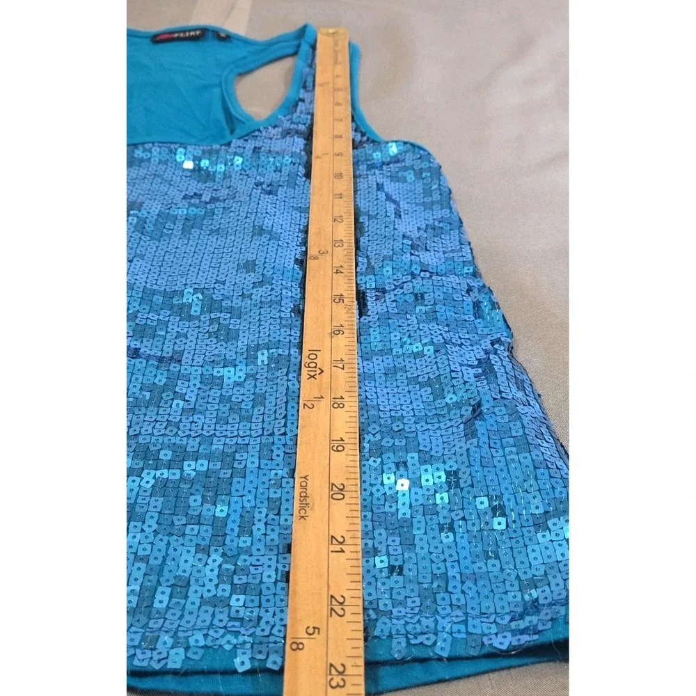 Ultra Flirt Tank Top Womens XL Blue Sequined Racerback Party Clubwear Festival